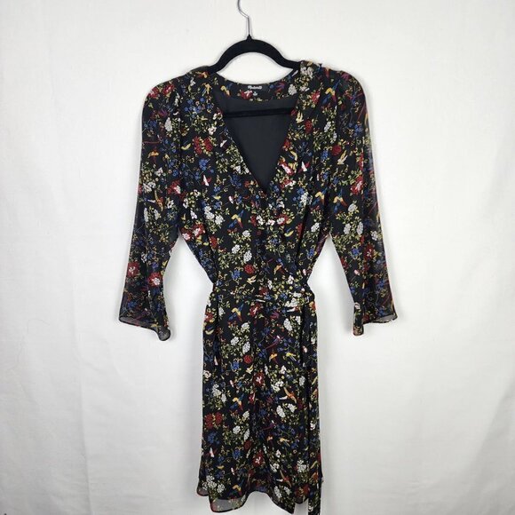 Madewell Sheer Sleeve‎ Ruffle Wrap Dress in Finch Floral M - Picture 2 of 7